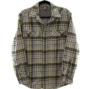Eddie Bauer Men Medium Gray and Yellow Plaid Long Sleeve Shirt
